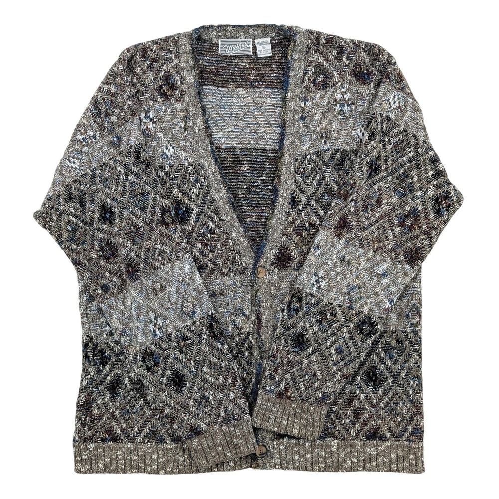 VTG Method Coogi Style Cardigan Sweater Mens Abstract Textured Knit Korea 90s